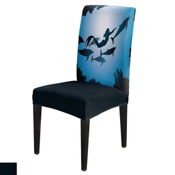 

Mermaid Dolphin Silhouette Spandex Elastic Dining Chair Slipcover Removable Kitchen Seat Case Stretch Chair Cover for Banquet