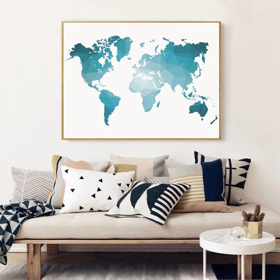 

Modern Abstract Canvas Painting Blue World Map Art Poster Painting and Printmaking Picture Home Decoration Living Room Art Mural
