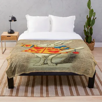 

White Rabbit With Trumpet Alice In Wonderl Throw Blanket Soft Sherpa Blanket Bed Sheet Single Knee Blanket Office Nap Blanket