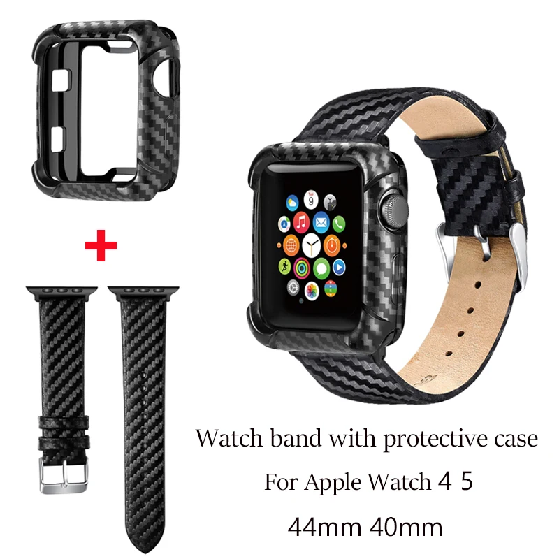Защитный чехол и ремешок для Apple Watch 4 5 44 мм 40 защита из углеродного волокна бампер