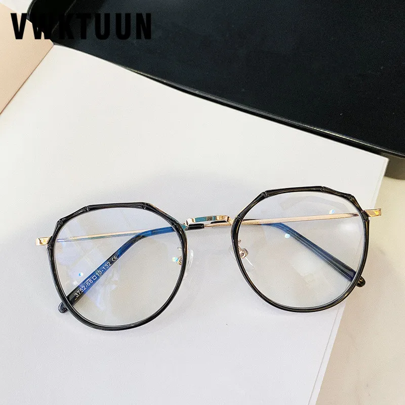 

VWKTUUN Fashion Round Glasses Frame Creative Oversized Eyeglasses Frames Soild Clear Lens Computer Myopia Fake Glasses