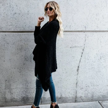 

Women Cardigan Solid Color Plush Hooded Jacket Coat 2020 Autumn and Winter Fashion Women Casual Loose Long Sleeve Overcoat D30