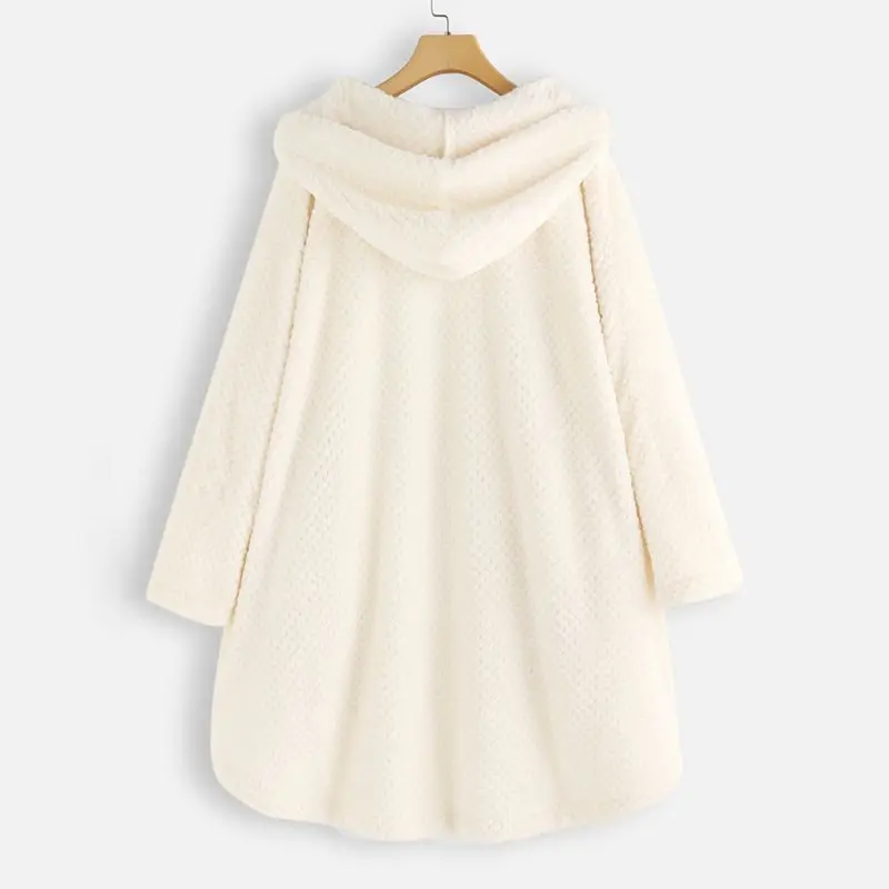 Women Winter Warm Coats Solid Color Hooded Plus Size Fleece Irregular Long Sleeve Button Down Pocket Hooded Overcoat Outwear
