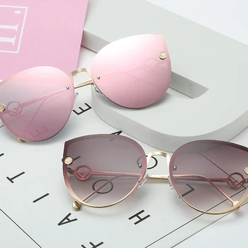 

LVVKEE 2020 New Luxury Italy Brand Design Cat Eye sunglasses Women Mirror Vintage Rimless Sun Glasses Gafas Gradient ocean lens