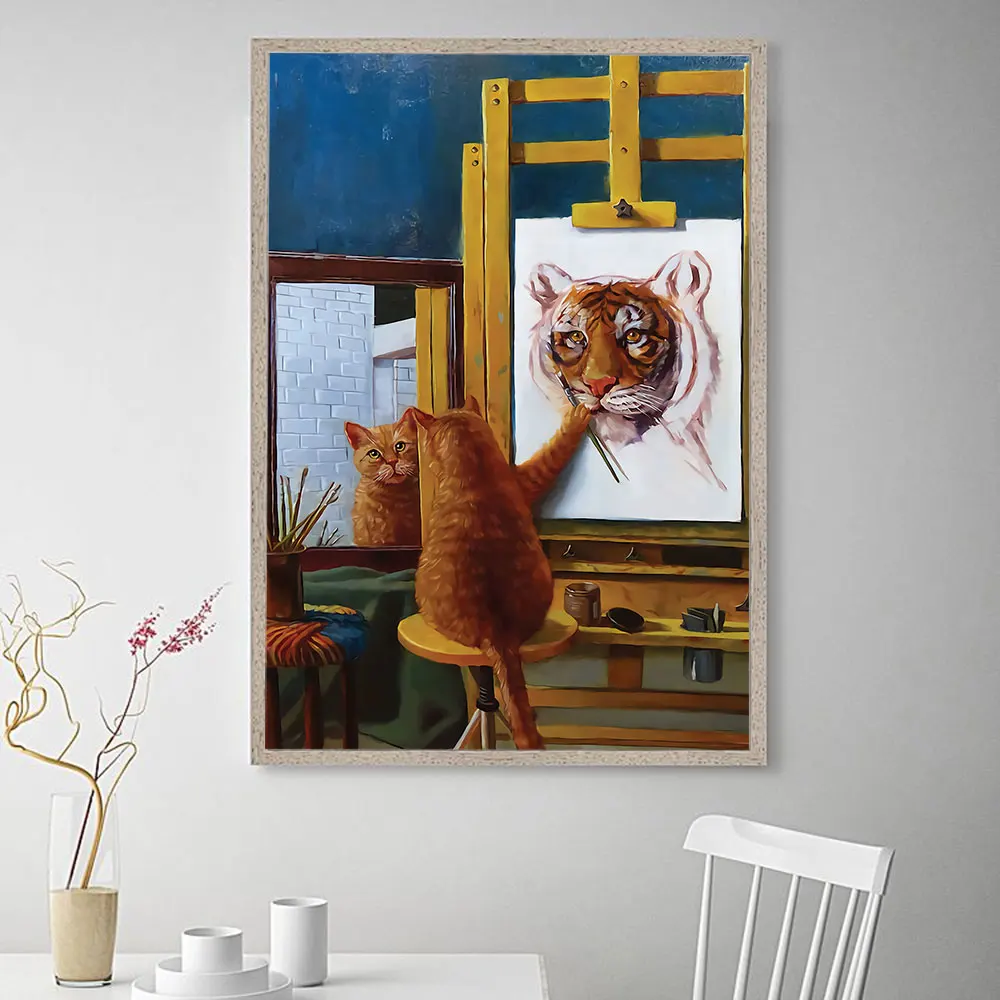 Настенные принты с графическим изображением модульный скандинавский забавный кот самостоятельно портретный плакат Холст Картина животное Стиль Живопись домашняя Настенная Наклейка для детской комнаты