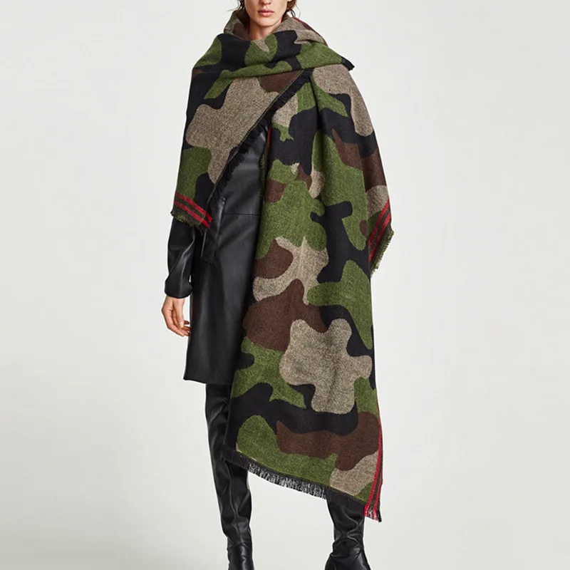 

scarves women 2018 winter new style Fashion Scarfs for ladies wool spinning tassels camouflage printing Shawl scarf
