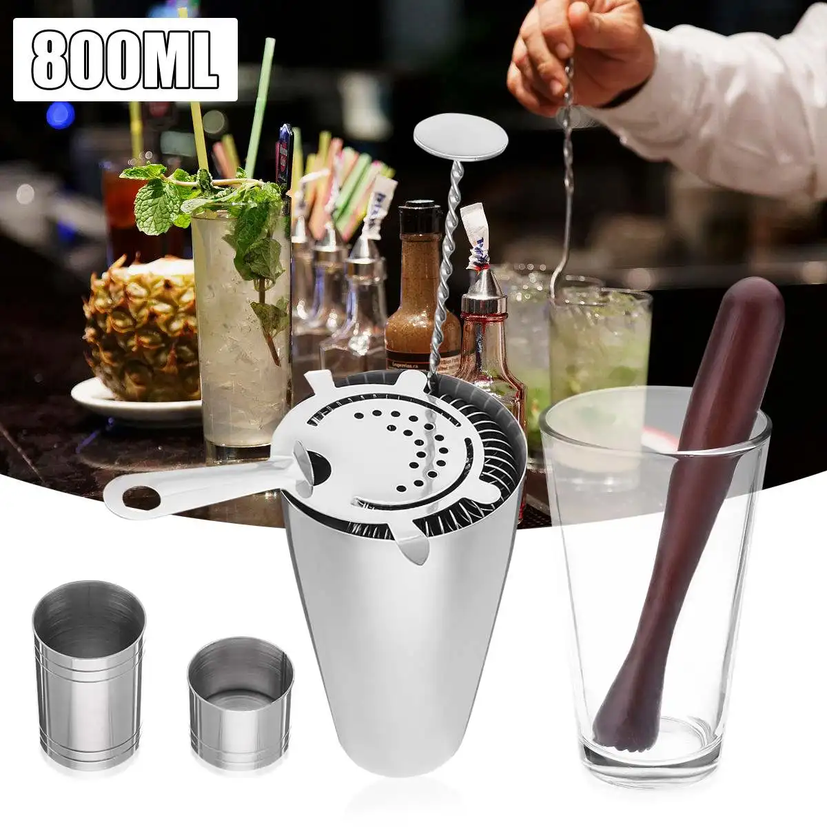 

7Pcs 800mL Stainless Steel Cocktail Shaker Mixer Bartender Martini Tools Kit Barware Bartender Bar Kitchen Tool