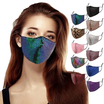 

11PC Women Sequins Cotton Mask Washable Breathable Mask Festival Mask Mouth Cover Mouth Caps Breathable Face Shield mondmaskers
