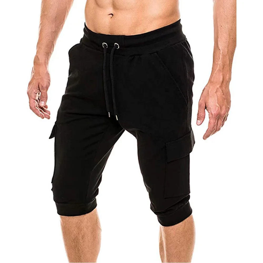 MAGCOMSEN 3/4 Summer Joggers Pants Men's Large Pockets Sweatpants Casual Gym Fitness Trousers Sportswear Drawstring Capris Pants 10