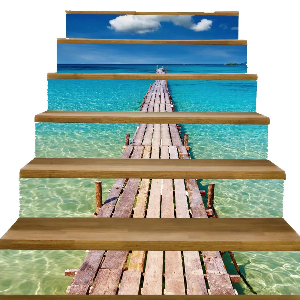 Sea Beach Pier DIY Steps Sticker Removable Stair Home Decor Landscape Creative Decoration 18*100cm | Дом и сад