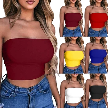 

Blouse Strapless Bandeau Crop Tops Shirt Off Shoulder Elastic Tube Top Bra Women Bandeau EIG88