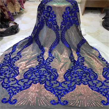 

Royal Blue Latest African Sequins Laces Fabrics Embroidered 2019 High Quality French Lace Fabric Nigerian Net tulle Lace Fabric