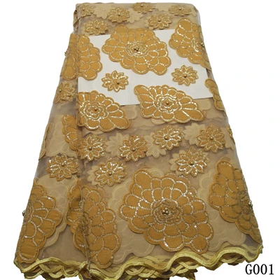 HFX африканская кружевная ткань Высокое качество шнур и бархат кружевная ткань для вина tissu африканский гипюр нигерийское вечернее платье G003 - Цвет: gold lace fabric