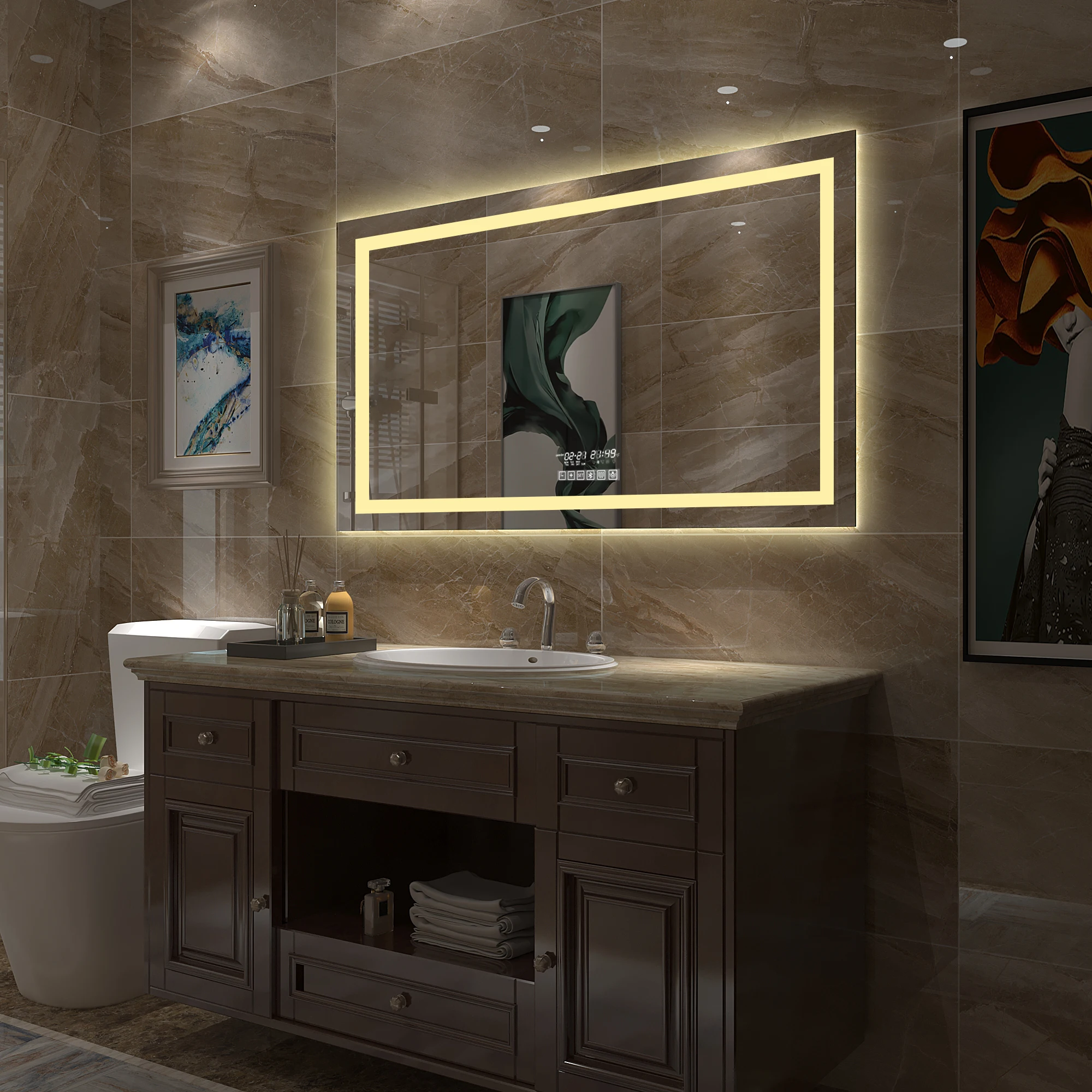 DropshipingLEDSmartBathroommirrorHighLumenAdjustableWarmWhiteLightBluetooth