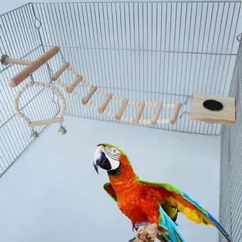 

Bird Cage Stand Play Gym Wood Parrot Swing Climbing Ladder Feeder Cup Chew Toys