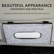 Автомобильный солнцезащитный козырек из искусственной кожи с бриллиантами, держатель для салфеток, солнцезащитный козырек, стабильная легкая установка, бумажная салфетка, чехол для хранения, автомобильные аксессуары
