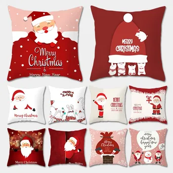 

New Christmas Elk Santa Claus Christmas Tree Printing Cushion Home Pillowcase cojines sofa decoracion elegante подушки декор