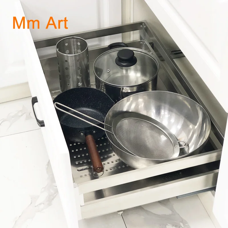 Cesta extraíble de acero inoxidable para cocina, cajón de almacenamiento  múltiple, cesta, compartimento interior - AliExpress