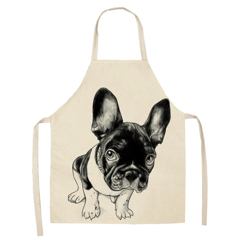 

Dog Aprons Bulldog Printing Kitchen Aprons Cooking Waist Bib Cotton Linen Pinafore Unisex Dinner Party Cleaning Tools