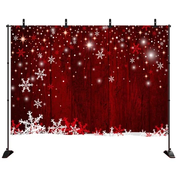 

Acejoker Merry Christmas Backdrop Red Wooden Wall Snowflake Starlight Photography Background Party Banner Photobooth Props