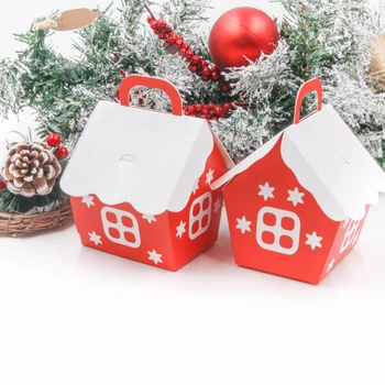 

5pcs Christmas House Shape Candy Gift Bags Xmas Snow Box DIY White Red Cookie Packaging Home Party Decoration Merry Christmas