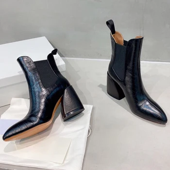 

Vintage Fashion Solid Pointed Toe Boots Brand Design High Heels Women Shoes Unique Elastic Band Ankle Female Boots