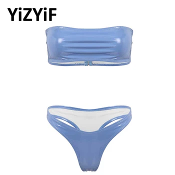 

2020 Bikini Swimwear Women Swimsuit High Waist Bikini Set Wetlook Leather Bathing Suit Push Up Maillot De Bain Femme Beachwear