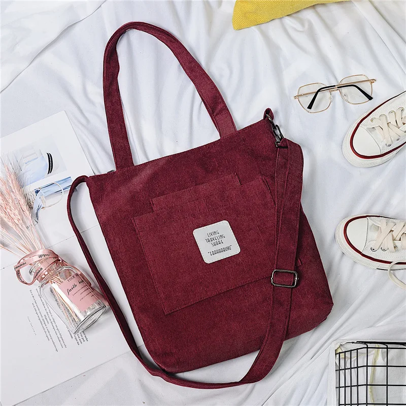 ตัวเลือกสินค้า กระเป๋าสะพายผ้าใบผู้หญิง Corduroy Tote น่ารัก