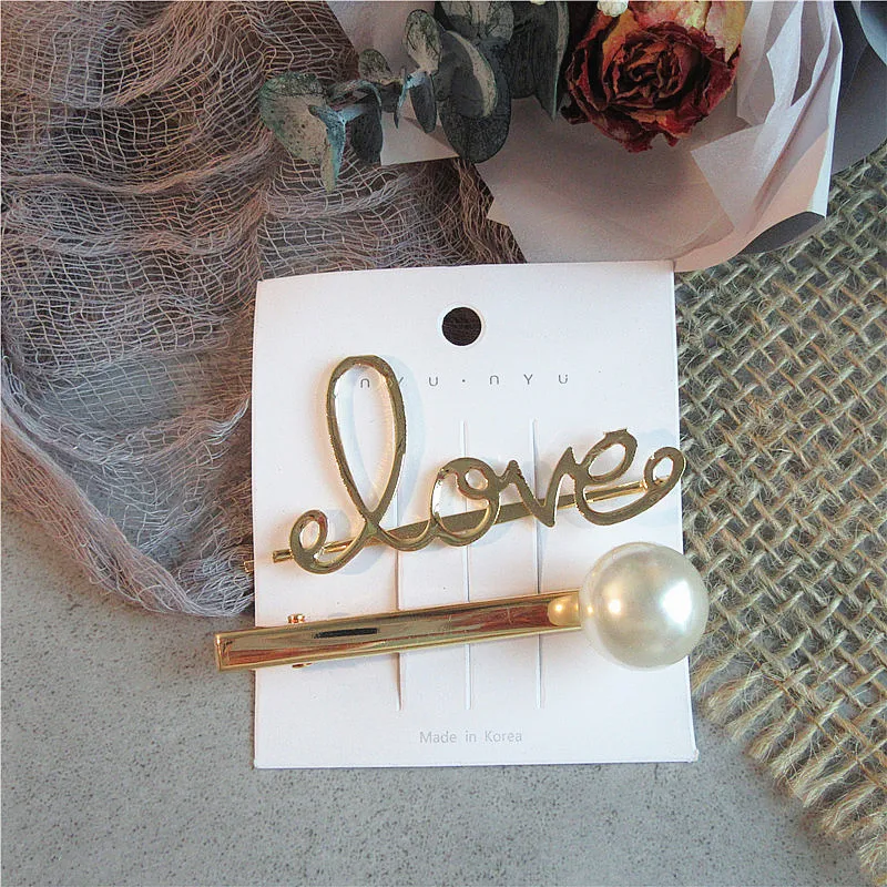 love pearl Hairpin Геометрические неровные металлические заколки для волос имитирующая заколка с жемчужиной в форме звезды и листа заколки для волос аксессуары для волос pince cheveux femme - Окраска металла: love pearl Hairpin