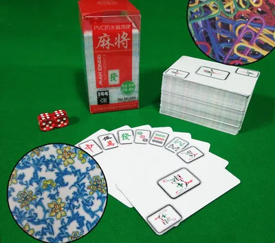 

PVC Mahjong Playing Cards Dull Polish Plastic Mini Travel Portable Paper Mahjong Card to Send 2 Dice