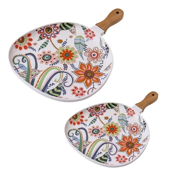 

Butterfly Love Flower Ceramic Western Food Steak Dim Sum Plate Home Dinner Plate Creative Fruit Plate with Handle