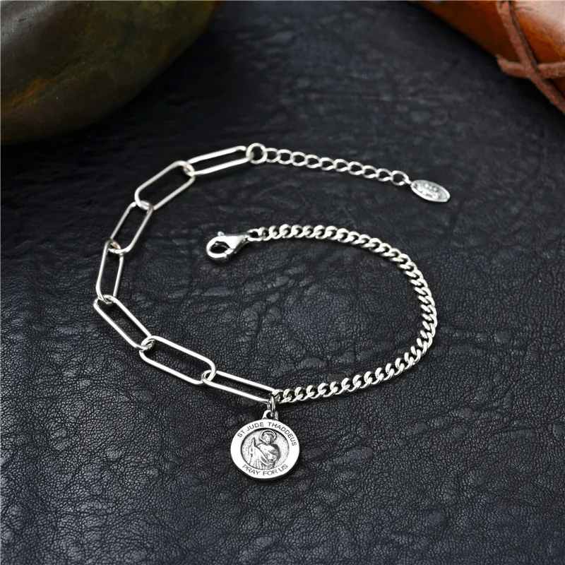 

Korean version of 100% sterling silver S925 Thai silver retro pendant faith female fashion boutique bracelet