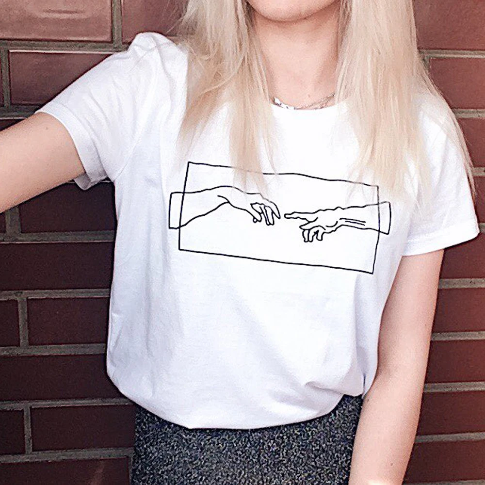 mujer Camiseta de moda para mujer Tumblr Ropa Negro Blanco Algodón Attéfono Estética Harajuku Hipster