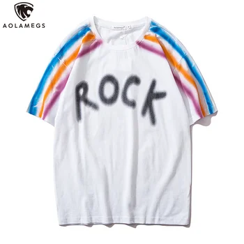 

Aolamegs Men's T Shirt Broken Cute Spots Casual O-Neck Side Striped Print Short Sleeve Couple Summer Hip Hop Style Streetwear