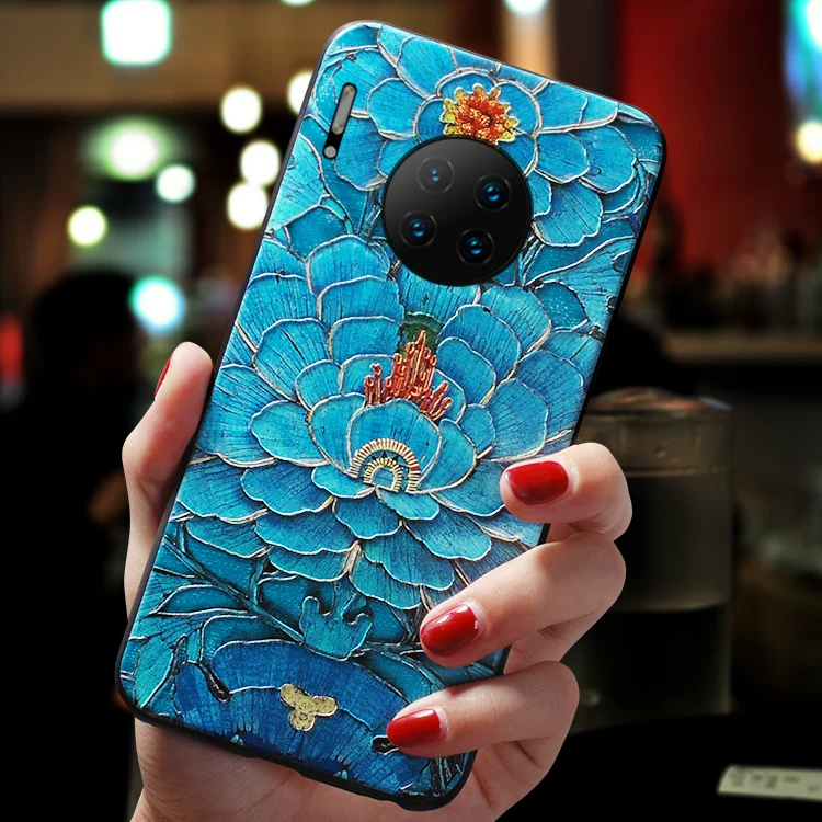 Mate 30 синий тисненый цветок с двумя птицами чехол для huawei mate 30 PRO чехол mate 30PRO чехол