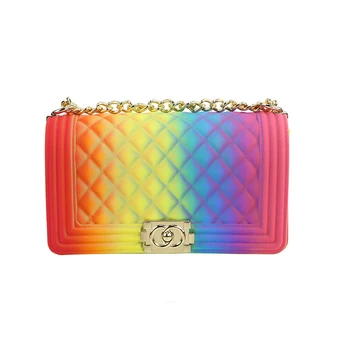 

Fashion Colorful Diamond Lattice Jelly Women's Shoulder Bag High Quality Chains PVC Brand Luxury Ladies Handbag Messenger Bags