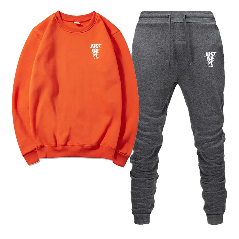 Orange dark gray25 Популярный бренд мужской свитер спортивный костюм принты термобелье мужские спортивные наборы флис плотное худи+ штаны спортивный костюм мужской - Цвет: Orange dark gray25