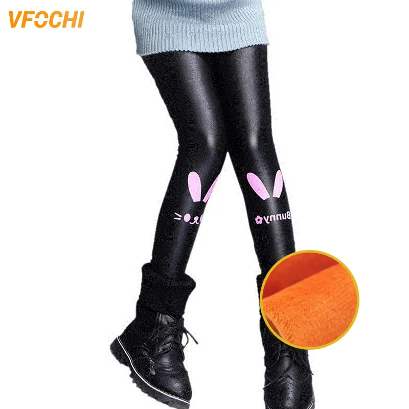 

VFOCHI New Girls Leather Pants Winter Thick Velvet Pants Stretch Waist Kids Pants Warm Children Trousers Girls Thicken Leggings