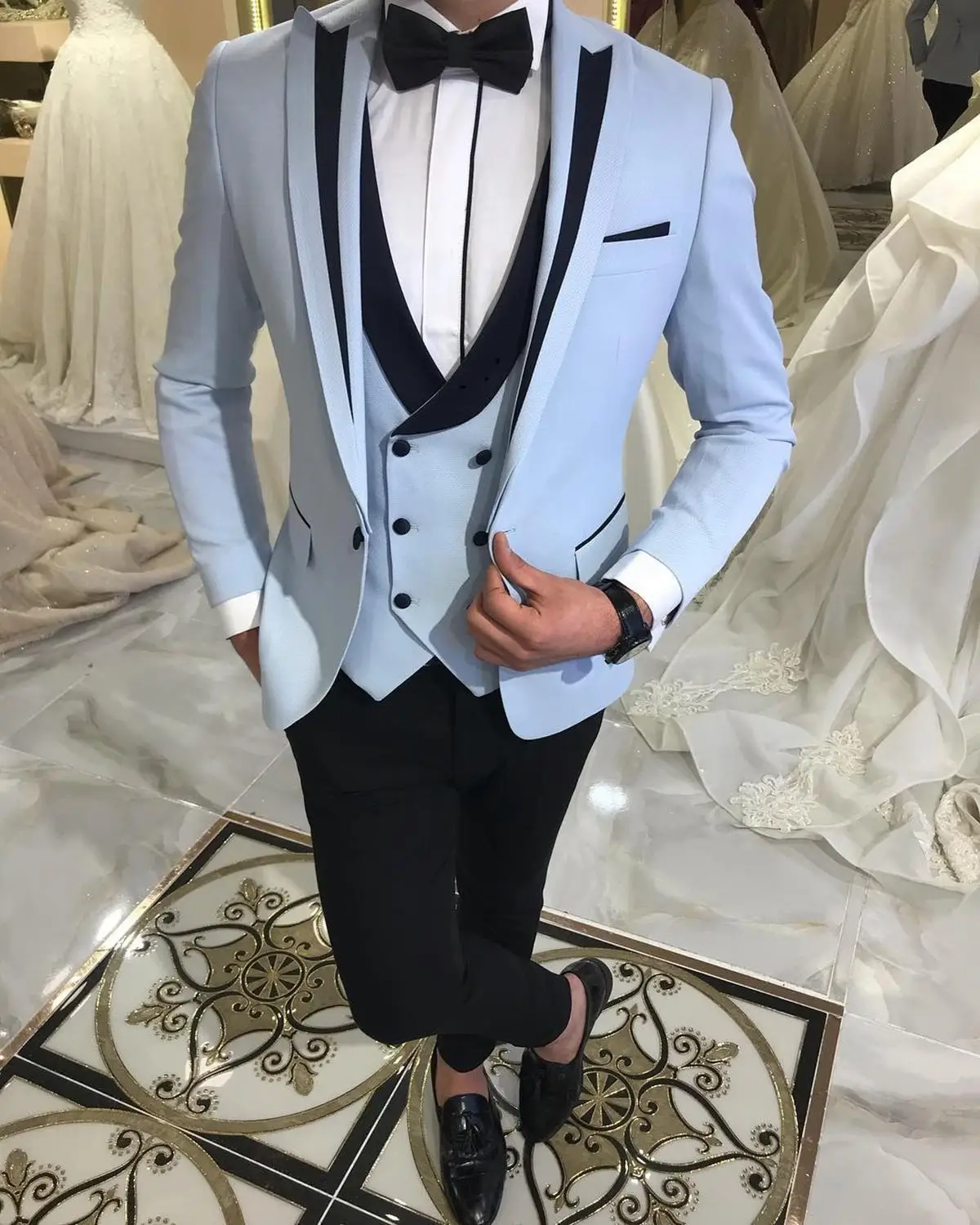 ( Jacket + Vest + Pants )Mens Suits 3 piece Tuxedos Shawl Lapel Business Casual for Wedding Suits Men 2019