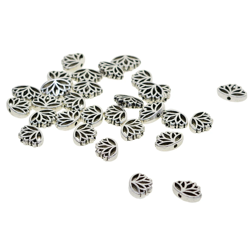 30PCS Tibetan Silver Hollow Out Lotus Flower Metal Beads Cute Spacer Loose Beads Charms For DIY Jewelry Making (16 X 13 X 4 Mm)