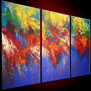 

Modern Hand Painted Abstract Oil Painting on Canvas 3 Piece Bright Color Panel Art Wall Art Living Room Wall Decor Home Décor