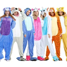 Пижамы для взрослых, Женские Фланелевые пижамы, кигуруми, единорог, Ститч, тигр, Тоторо, Мультяшные животные, пижамные комплекты, пижамы с капюшоном