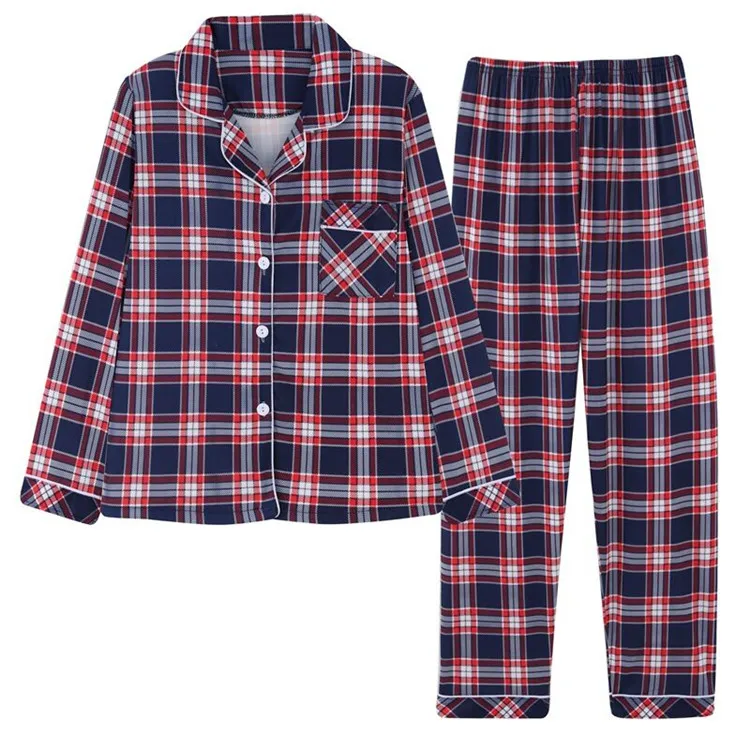 2021 Spring Plaid Two-piece Home Suit for Women Viscose Long-sleeved Lapel Pants Pajamas Women Summer Pyjamas Femme Home Clothes