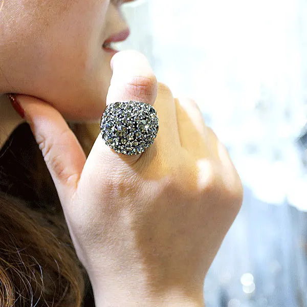 

Luxury Atmosphere Hk Style Crystal Rhinestone Ring Gray Index Finger Ring Simple Japanese Ring Female