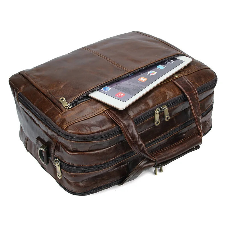 Толстая мужская кожаная сумка Crazy Horse, винтажная, 15 дюймов, деловой портфель для ноутбука, настоящая коровья кожа, Мужская Рабочая Сумка-тоут, сумка через плечо