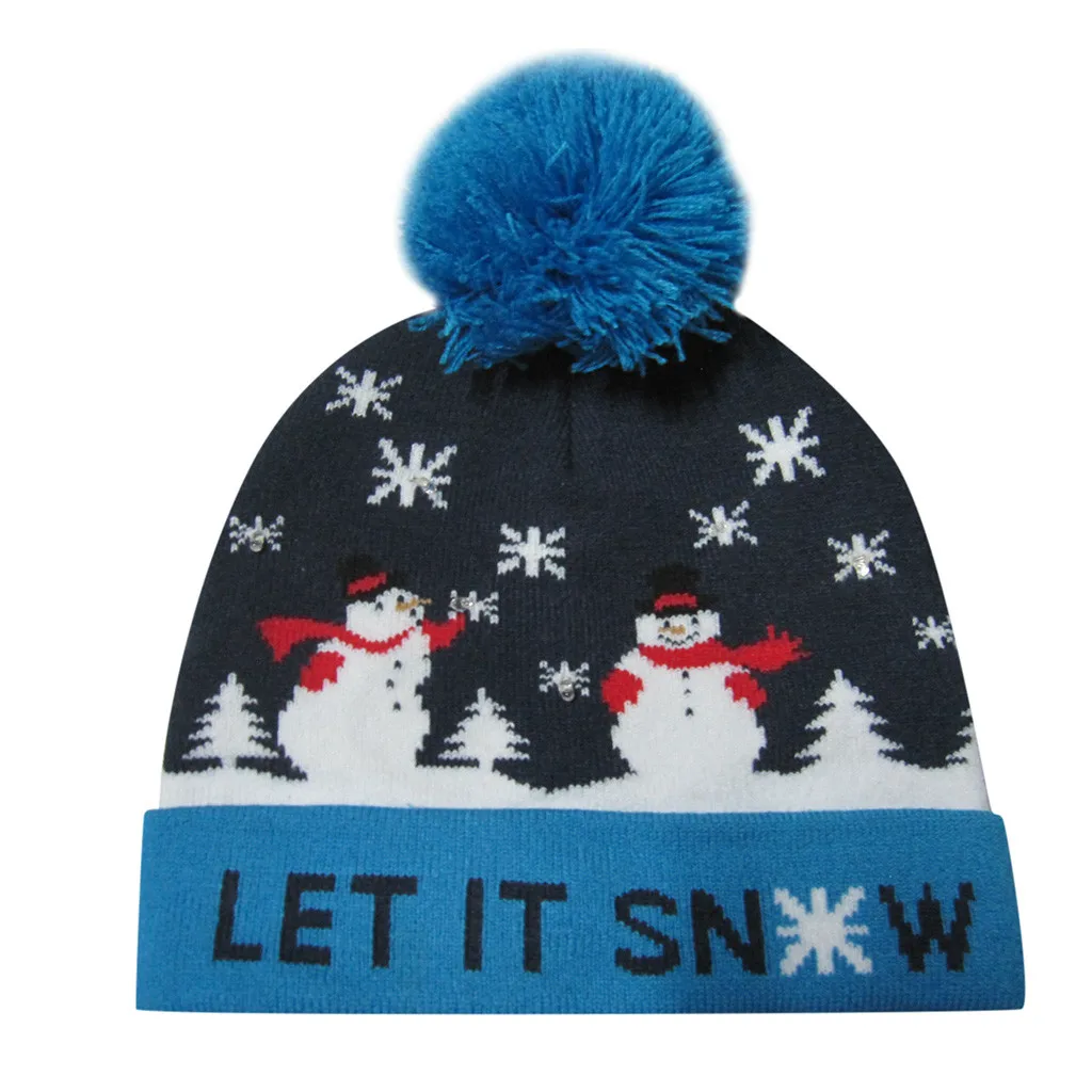 Женские и мужские шапки-бини, блестящий светодиодный светильник, вязаный свитер, праздничная Рождественская шапочка, Мультяшные шапки gorro invierno