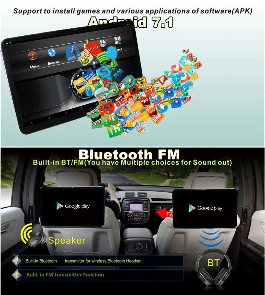 1 шт. 12,5 дюймов подголовник заднего сиденья мониторы Android 7,1 HD 2 ГБ+ 16 Гб 1,6 ГГц wifi 3g/4G BT Зеркало Ссылка OBD TPMS FM сенсорный экран