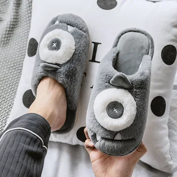 

New Men Winter Slippers Women Cartoon Animal Cotton Warm Slides Male Couple Home Flat Non-slip Plush Furry Big Size Warm Shoes