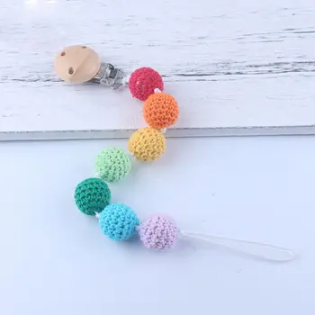 

Handmade Baby Pacifier Clip Chain Infant Boys Girls Rainbow Crochet Beads Toys Teether Pacifier Chain Holder
