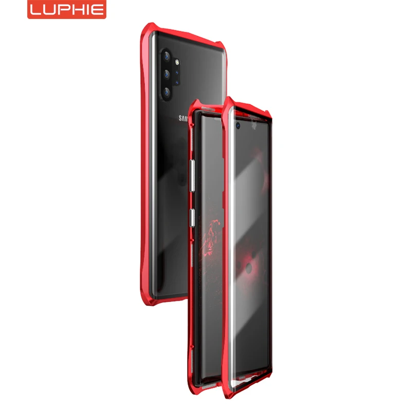 Красный Магнитный адсорбционный чехол для телефона samsung Galaxy Note 10 Plus+ чехол 360 магнитный чехол металлический чехол - Цвет: Красный